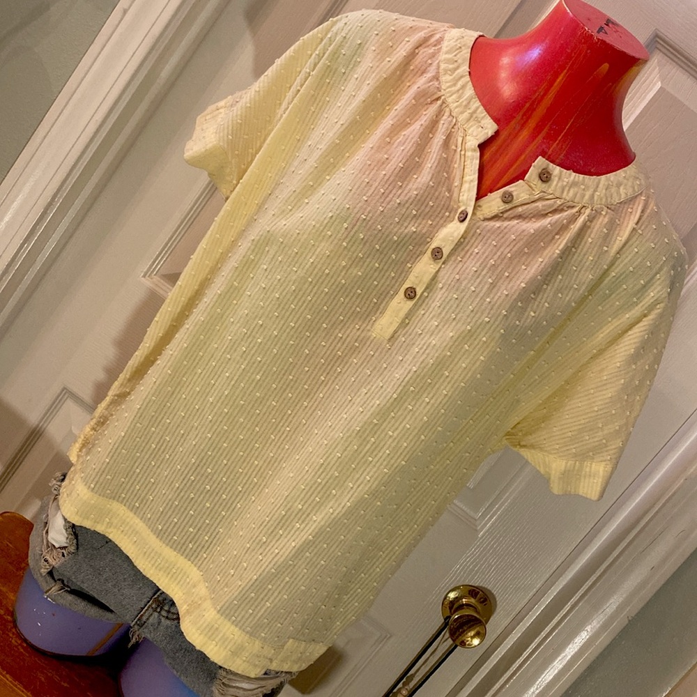 Caribbean Joe Yellow Buttoned Blouse with Mandarin Collar